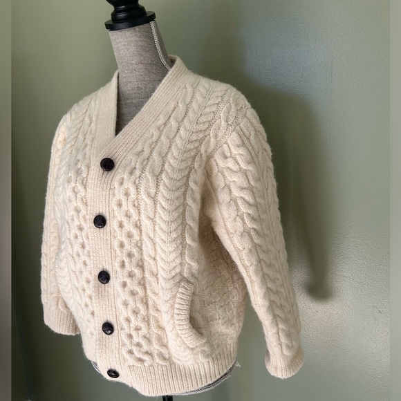 Vintage LL Bean Cable Irish Fisherman Cardigan Wool Made in Ireland Size Medium - Picture 6 of 10